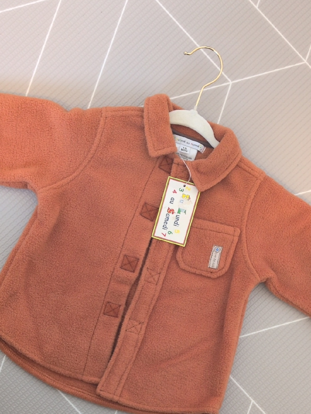 VINTAGE - 12-18M Fleece Button-Up Jacket in Rust Orange